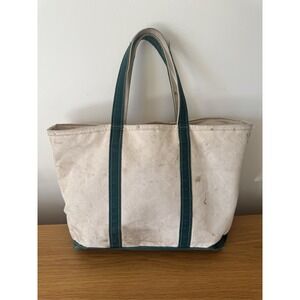 Vintage LL Bean Boat and Tote Canvas Bag With Zipper  Green Large Freeport Maine